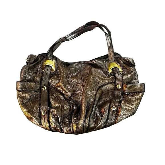 B Makowsky Vintage Bronze Gold Leather Slouchy Hobo Bag Dust Bag - Picture 1 of 12